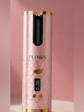 FLOWN Pink Gold Automatic Hair Curler Cordless New Travel Pouch